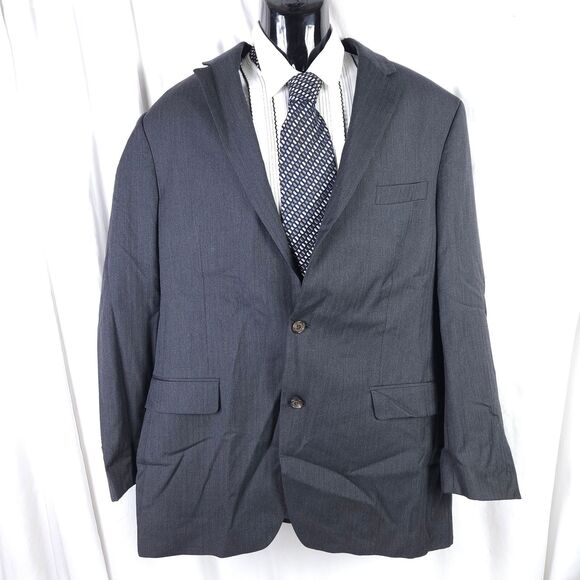 Lauren Ralph Lauren Mens 44L Gray Two Button Single Vent Wool Sport Coat Blazer - Picture 1 of 9